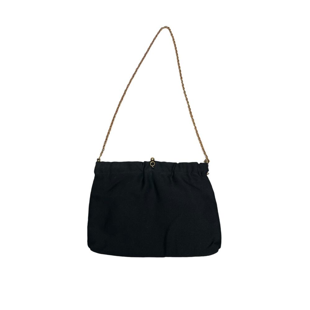 Vtg Black Purse Hong Kong Faux Silk Cocktail Handbag Walbaeg 1960's Shoulder Bag